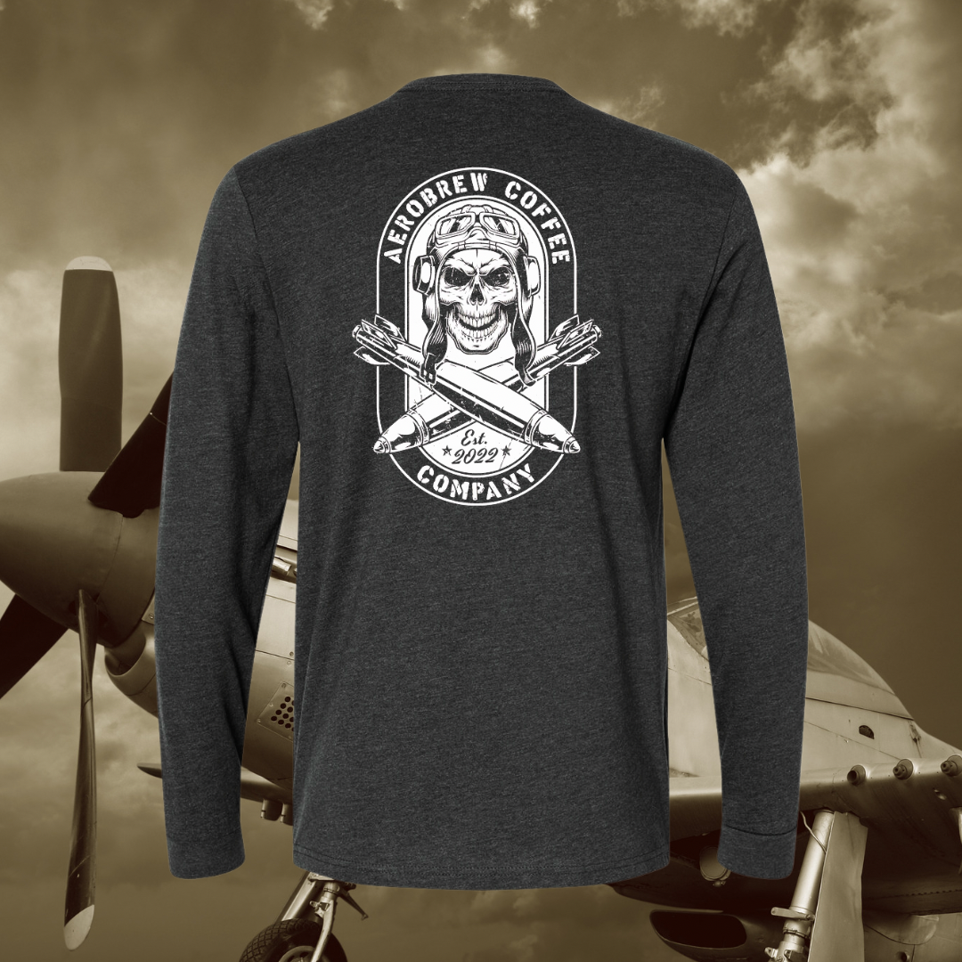 Warbird Skull Pilot Premium LS T-Shirt - AEROBREW COFFEE COMPANY