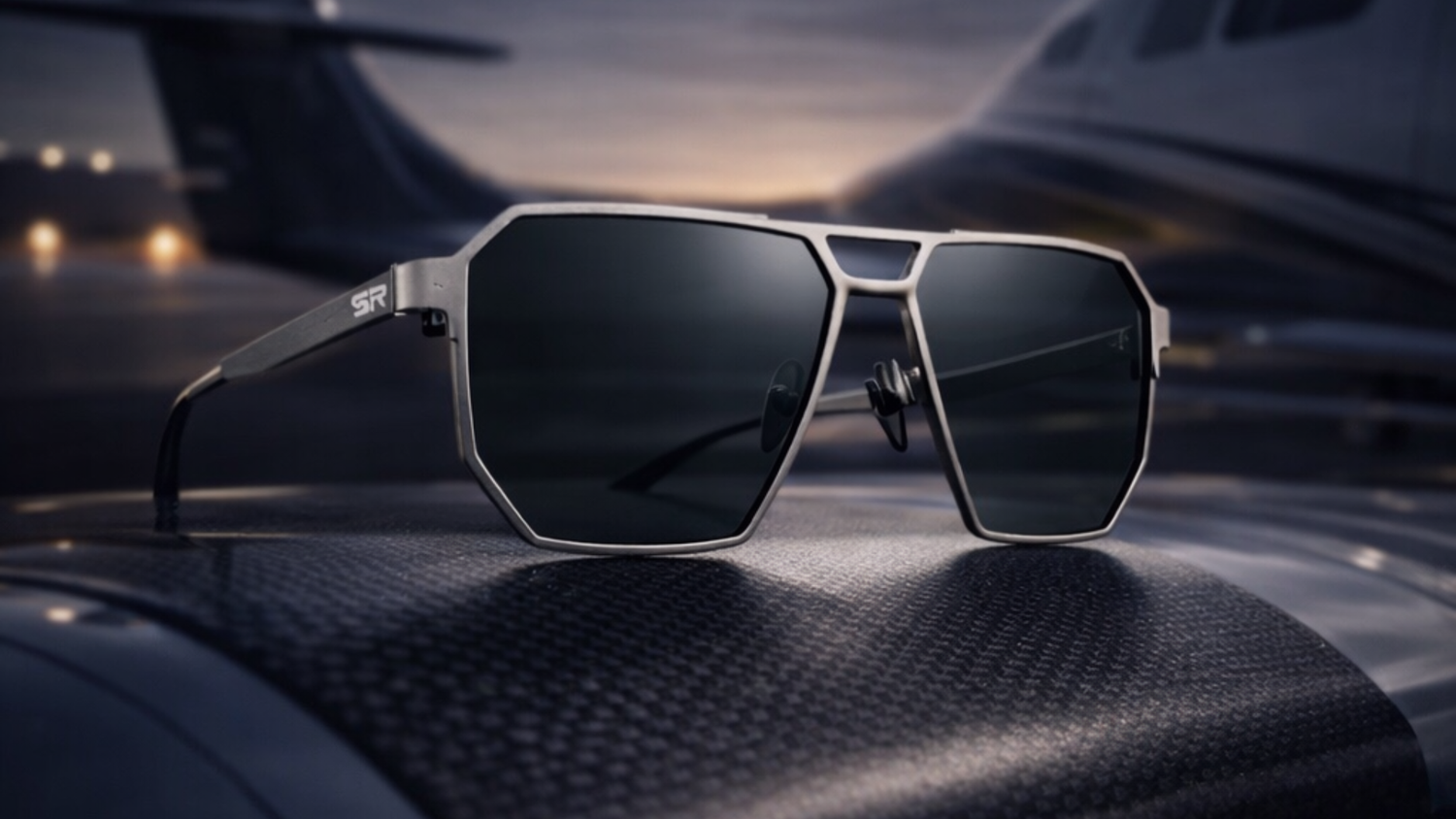 SkyRift Eyewear on a airplane wing