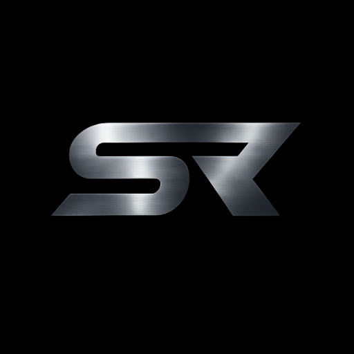 Metallic Skyrift Eyewear logo on a black background