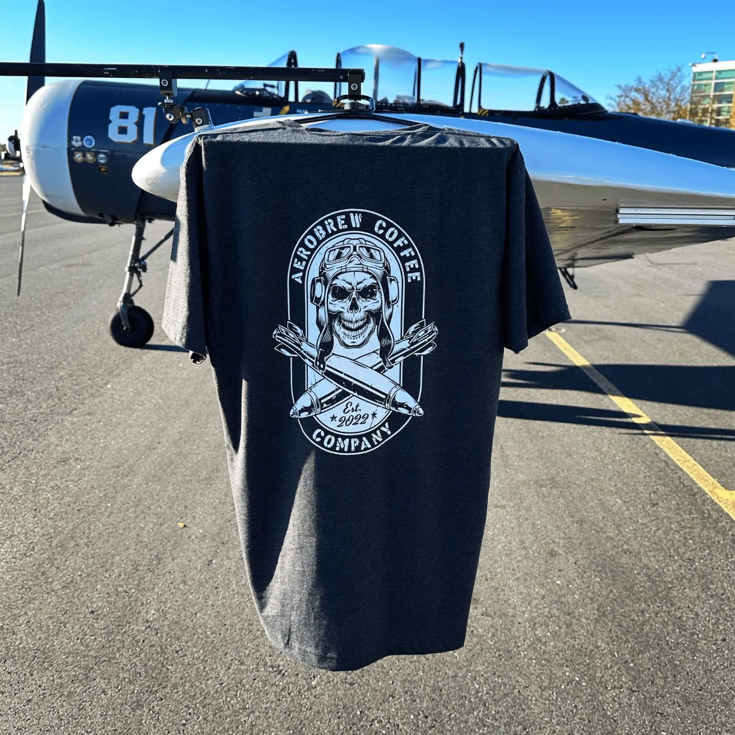 Warbird Skull Pilot Premium Blend T-Shirt - AEROBREW COFFEE COMPANY